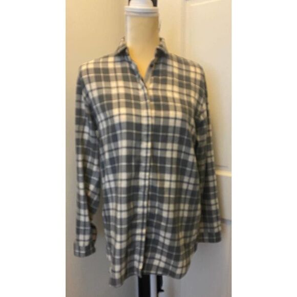 LAFAYETTE 148 Lightweight Flannel Plaid Button Down Shirt Gray White - Small (P) - Picture 1 of 9